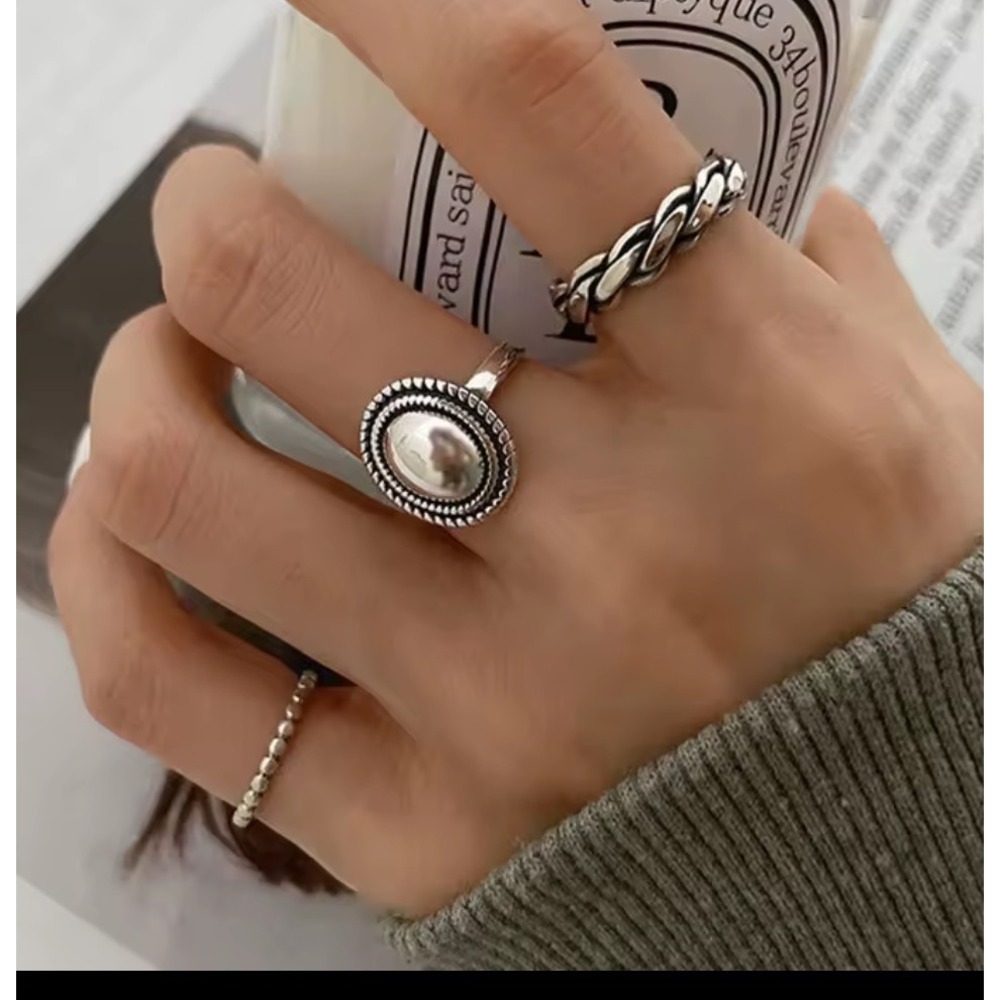 Silver Oval Cabochon Ring | 925 Sterling‎ Silver